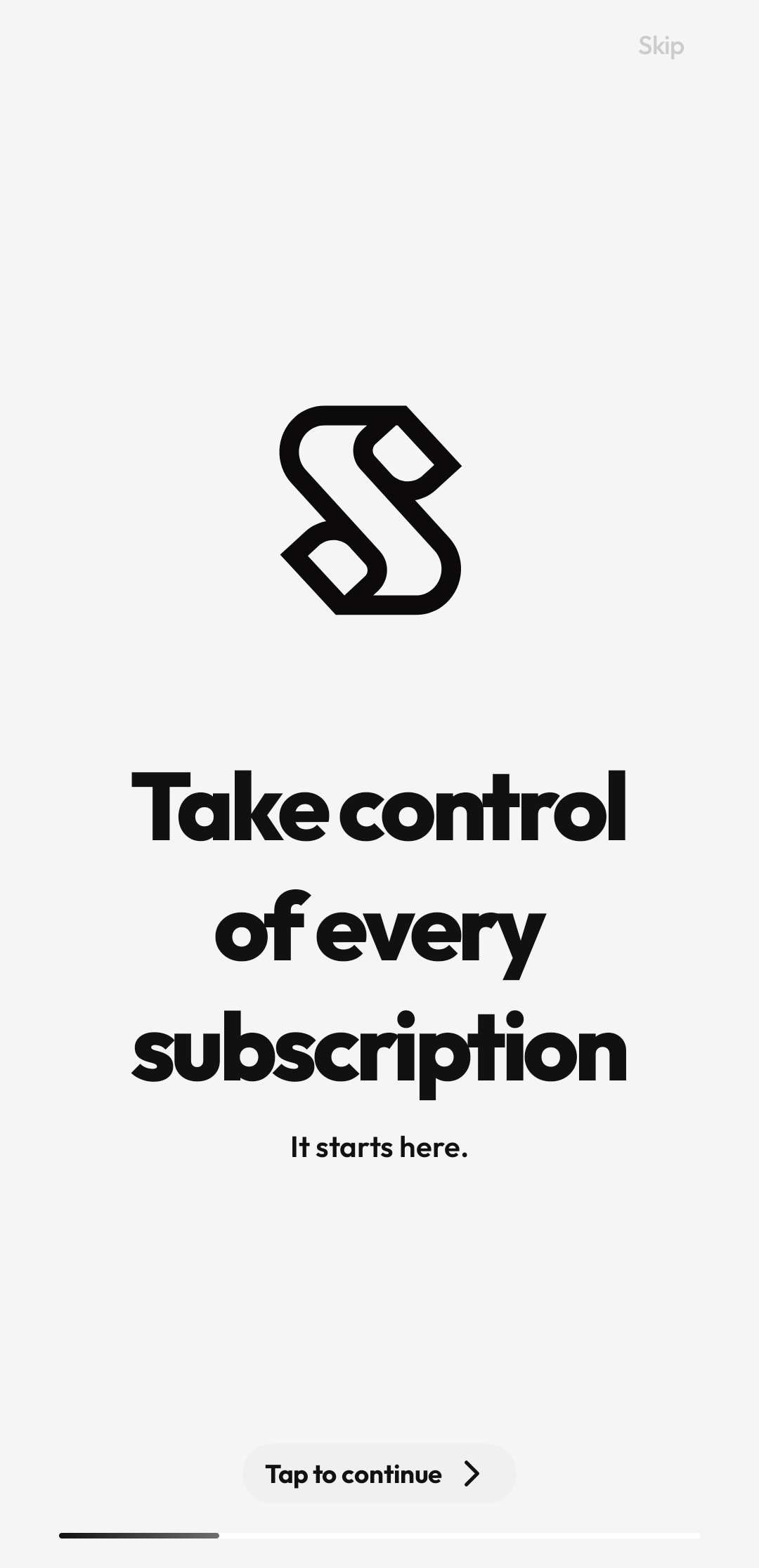 Suby intro screen for privacy-first subscription tracking