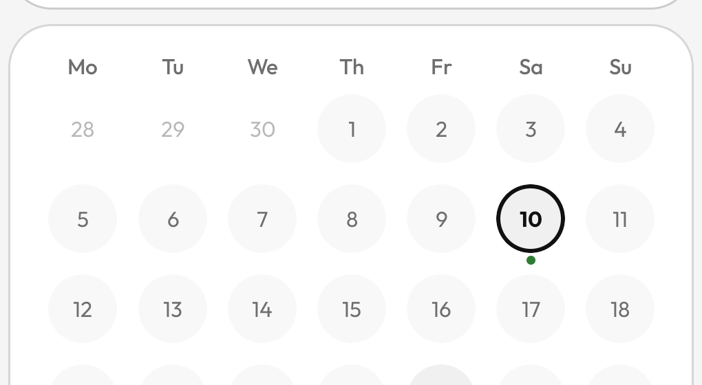 Suby payment calendar with every renewal marked for the month