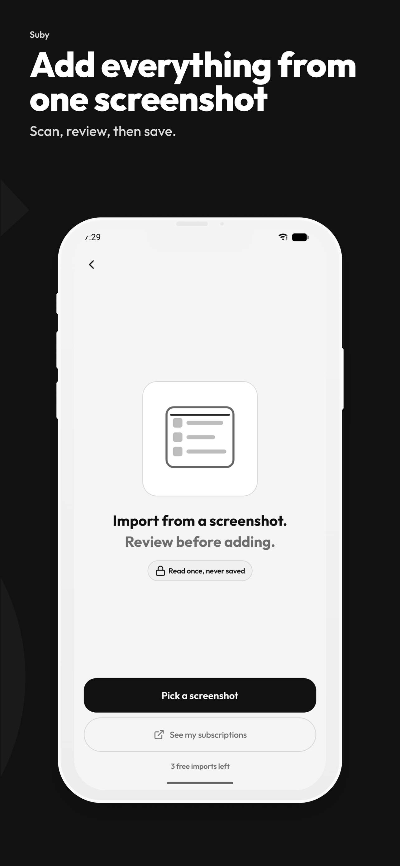 Import subscriptions from a screenshot and review before adding